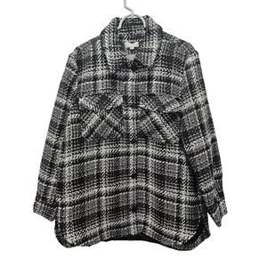 NWT LOFT Plaid Tweed Shacket Jacket Medium Black White Lined Button Front